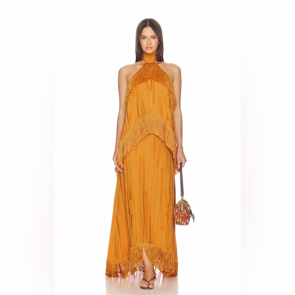 LENNIE FRINGE SKIRT in orange from Yellow the Label. Size small